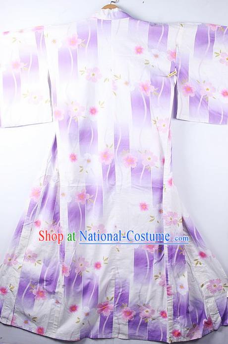 Asian Japanese Printing Purple Furisode Kimono Ceremony Costume Traditional Japan Yukata Dress for Women