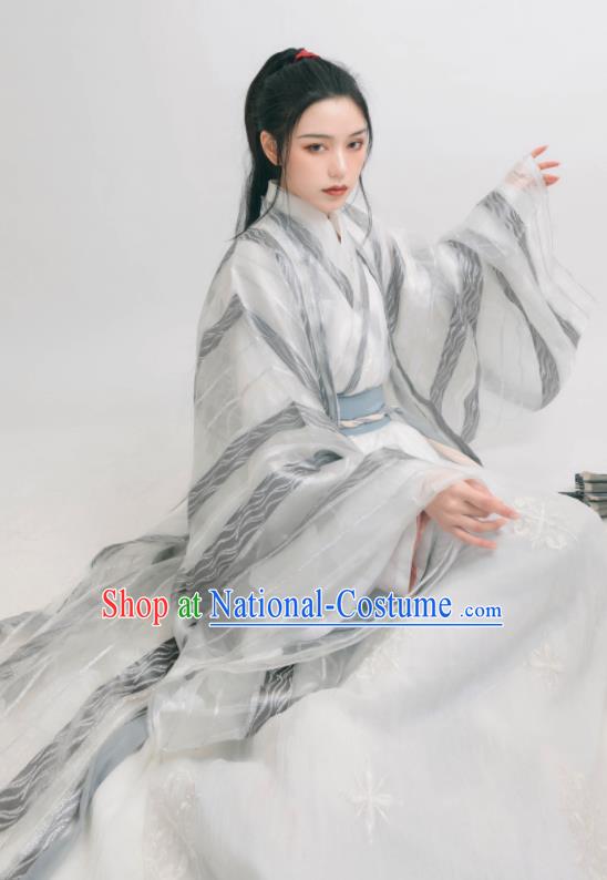 Chinese Ancient Jin Dynasty Swordswoman Hanfu Clothing Traditional Female Knight Replica Costume for Women