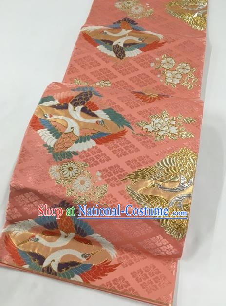 Japanese Traditional Classical Crane Pattern Pink Waistband Kimono Brocade Accessories Asian Japan Yukata Belt for Women