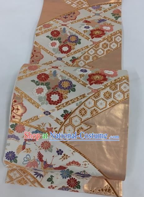 Japanese Traditional Classical Cornflower Pattern Pink Waistband Kimono Brocade Accessories Asian Japan Yukata Belt for Women