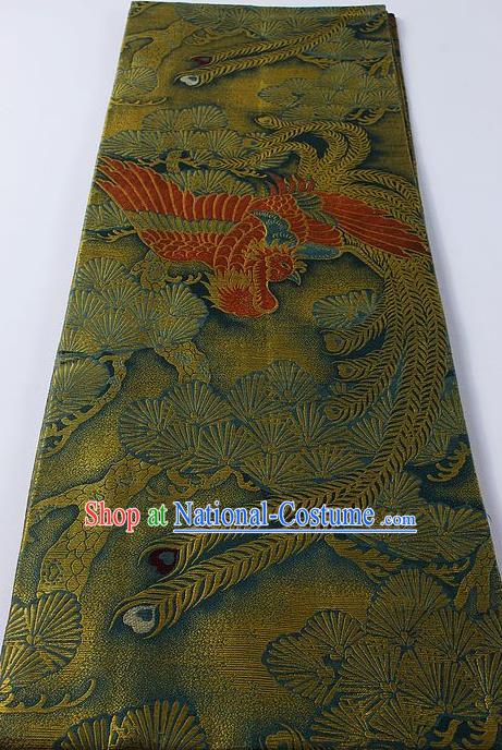 Japanese Classical Phoenix Pattern Green Waistband Kimono Accessories Asian Traditional Yukata Brocade Belt for Women