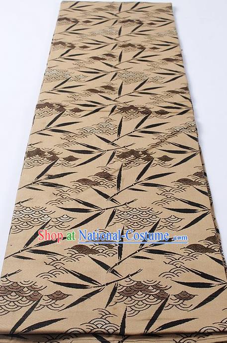 Japanese Classical Bamboo Leaf Pattern Khaki Waistband Kimono Accessories Asian Traditional Yukata Brocade Belt for Women