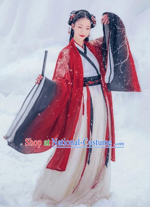 Chinese Traditional Jin Dynasty Court Princess Wedding Red Hanfu Dress Ancient Legend Goddess Replica Costume for Women