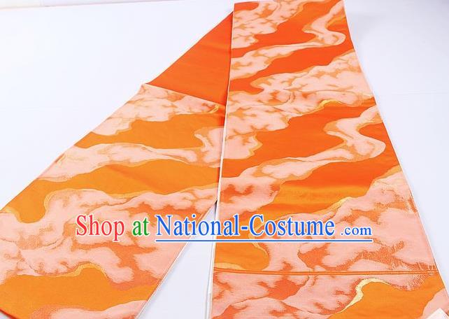 Japanese Traditional Classical Flow Pattern Orange Waistband Kimono Brocade Accessories Asian Japan Yukata Belt for Women