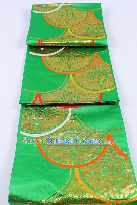 Japanese Traditional Classical Swan Pattern Green Kimono Brocade Accessories Asian Japan Yukata Belt for Women