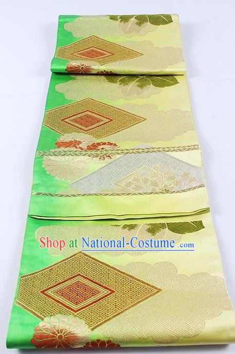 Japanese Traditional Classical Cornflower Pattern Light Green Kimono Brocade Accessories Asian Japan Yukata Belt for Women