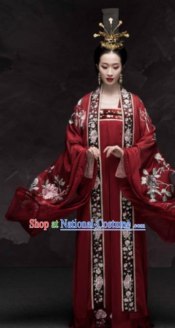 Traditional Chinese Tang Dynasty Empress Wedding Red Hanfu Dress Ancient Palace Queen Replica Costumes for Women