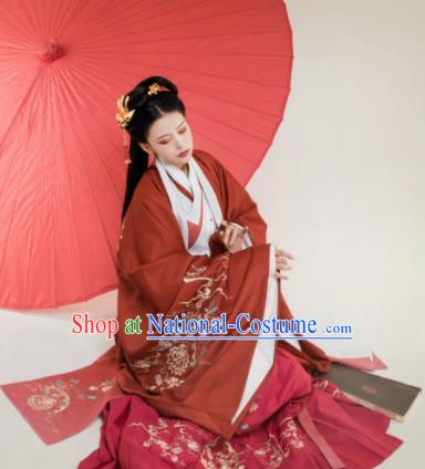 Traditional Chinese Han Dynasty Red Hanfu Dress Ancient Court Princess Embroidered Replica Costumes for Women