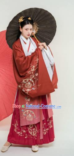 Traditional Chinese Han Dynasty Red Hanfu Dress Ancient Court Princess Embroidered Replica Costumes for Women