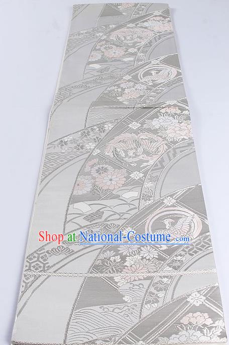 Japanese Classical Daisy Pattern Argent Waistband Traditional Kimono Brocade Accessories Asian Japan Yukata Belt for Women