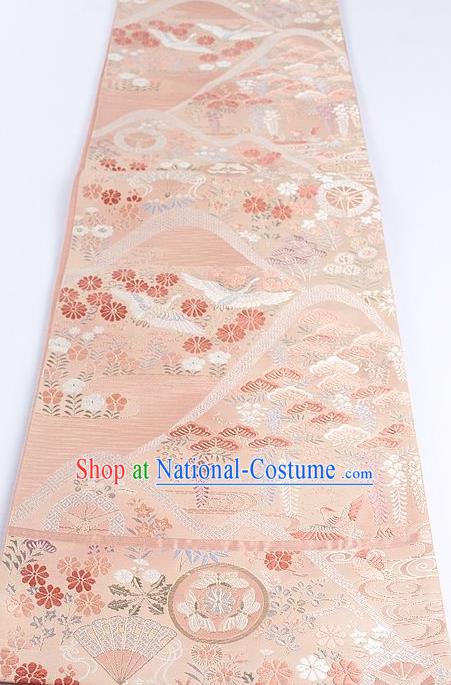 Japanese Classical Daisy Pattern Pink Waistband Traditional Kimono Brocade Accessories Asian Japan Yukata Belt for Women