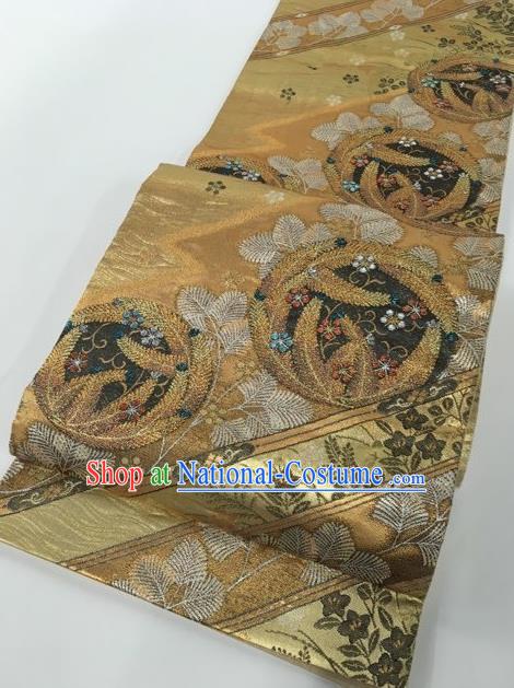 Traditional Japanese Classical Pattern Golden Nishijin Waistband Kimono Brocade Accessories Yukata Belt for Women