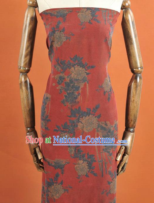 Chinese Traditional Peony Pattern Design Red Gambiered Guangdong Gauze Asian Brocade Silk Fabric