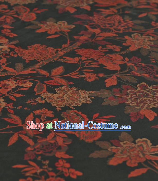 Chinese Traditional Flowers Pattern Design Black Gambiered Guangdong Gauze Asian Brocade Silk Fabric