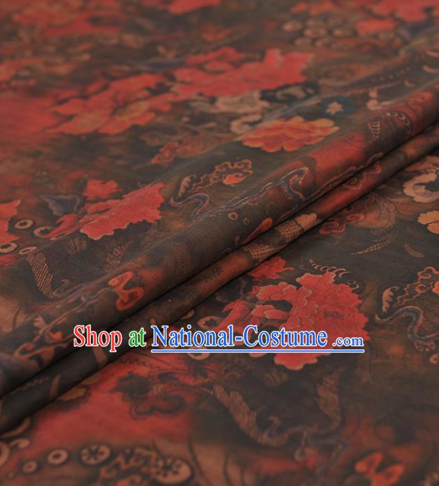 Chinese Traditional Classical Peony Pattern Design Brown Gambiered Guangdong Gauze Asian Brocade Silk Fabric