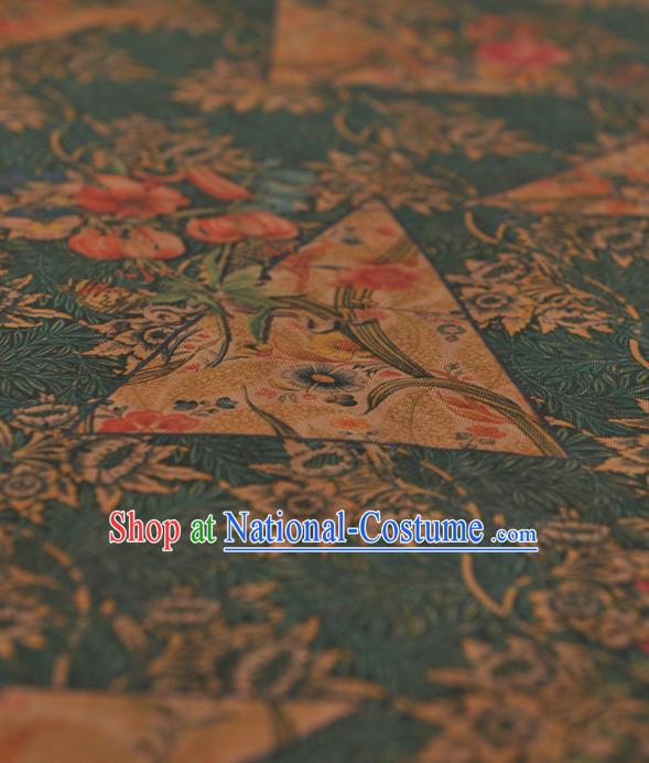 Chinese Traditional Classical Orchid Pattern Design Green Gambiered Guangdong Gauze Asian Brocade Silk Fabric