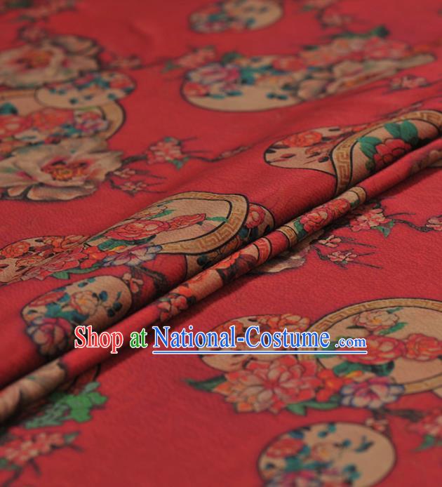 Chinese Traditional Classical Peach Blossom Pattern Design Red Gambiered Guangdong Gauze Asian Brocade Silk Fabric