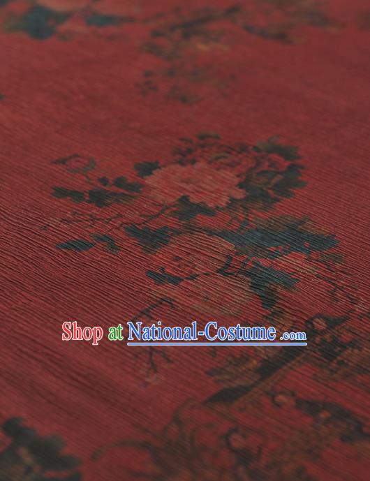 Chinese Traditional Classical Peony Pattern Design Wine Red Gambiered Guangdong Gauze Asian Brocade Silk Fabric