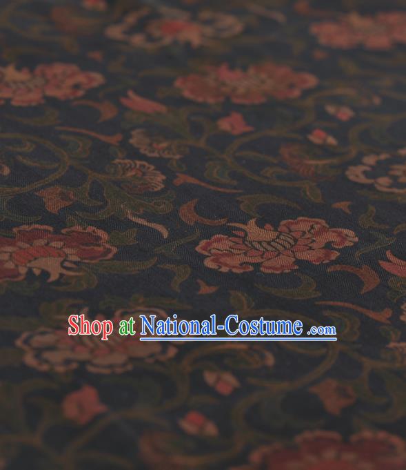 Chinese Traditional Pomegranate Flowers Pattern Design Navy Gambiered Guangdong Gauze Asian Brocade Silk Fabric