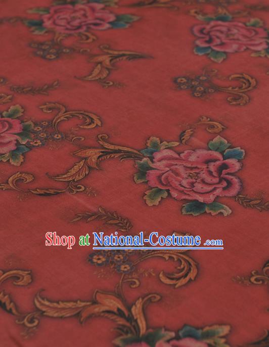 Chinese Traditional Peony Pattern Design Red Gambiered Guangdong Gauze Asian Brocade Silk Fabric