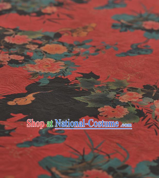 Chinese Traditional Peony Orchid Pattern Design Red Gambiered Guangdong Gauze Asian Brocade Silk Fabric