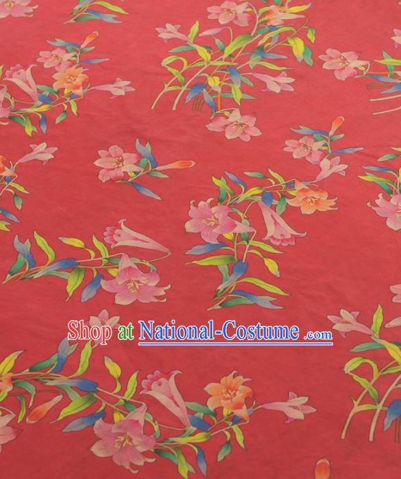 Chinese Traditional Petunia Pattern Design Red Gambiered Guangdong Gauze Asian Brocade Silk Fabric