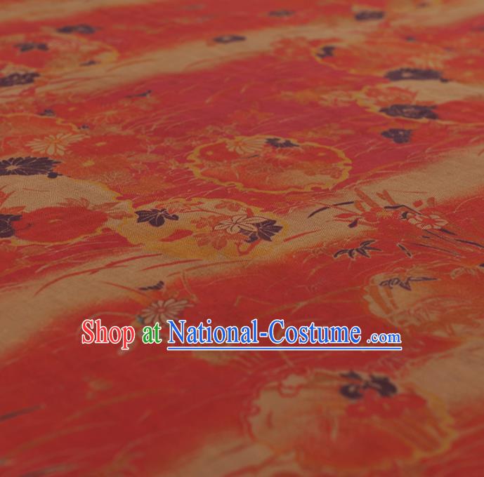 Chinese Traditional Sunflowers Pattern Design Red Gambiered Guangdong Gauze Asian Brocade Silk Fabric