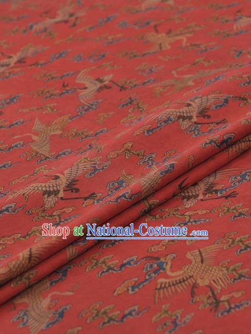 Chinese Classical Cloud Cranes Pattern Design Red Gambiered Guangdong Gauze Traditional Asian Brocade Silk Fabric