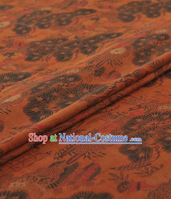 Chinese Classical Pine Pattern Design Orange Gambiered Guangdong Gauze Traditional Asian Brocade Silk Fabric