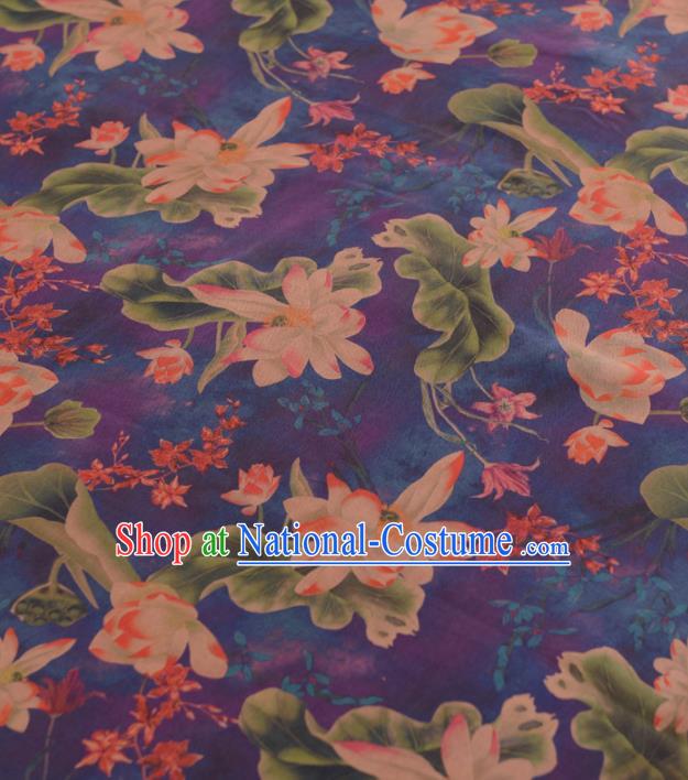 Chinese Classical Lotus Pattern Design Purple Gambiered Guangdong Gauze Traditional Asian Brocade Silk Fabric