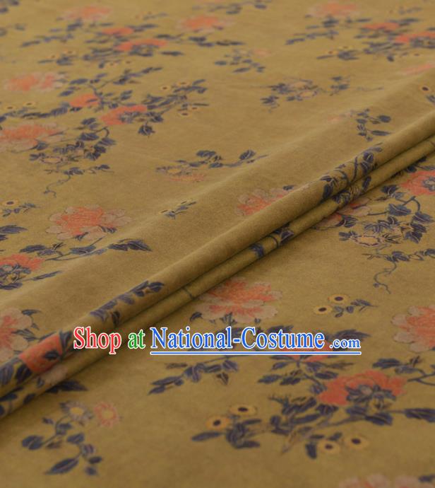 Chinese Classical Peony Flowers Pattern Design Yellow Gambiered Guangdong Gauze Traditional Asian Brocade Silk Fabric