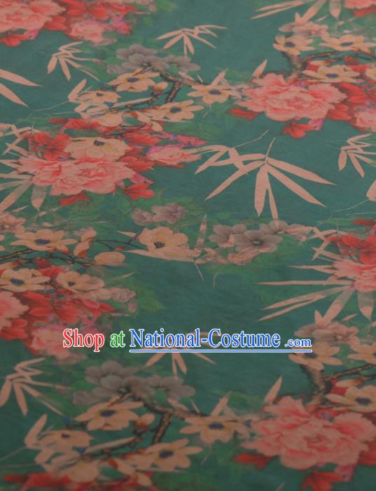 Chinese Classical Bamboo Peony Pattern Design Green Gambiered Guangdong Gauze Traditional Asian Brocade Silk Fabric