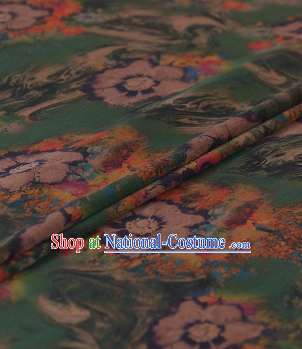 Chinese Classical Thyme Flowers Pattern Design Green Gambiered Guangdong Gauze Traditional Asian Brocade Silk Fabric