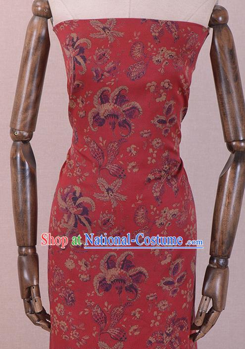 Asian Chinese Classical Pattern Design Red Gambiered Guangdong Gauze Traditional Cheongsam Brocade Silk Fabric