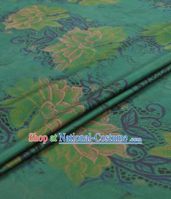 Chinese Classical Peony Pattern Design Green Gambiered Guangdong Gauze Traditional Asian Brocade Silk Fabric