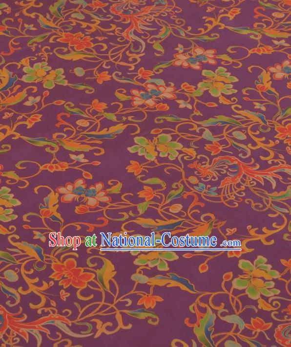 Chinese Classical Phoenix Peony Pattern Design Purple Gambiered Guangdong Gauze Traditional Asian Brocade Silk Fabric