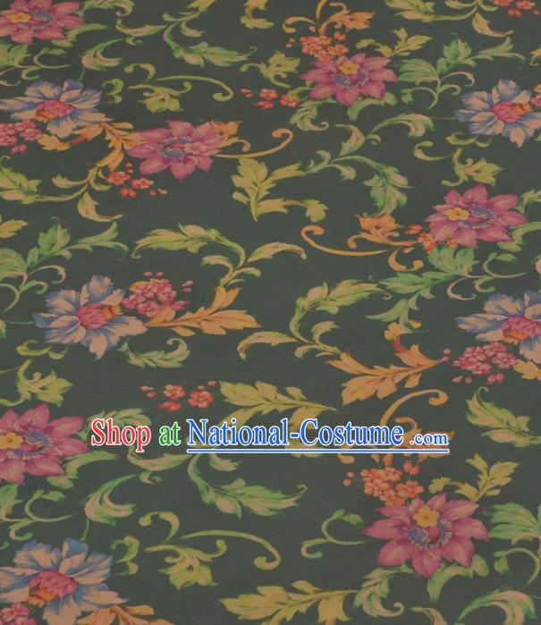 Chinese Classical Peony Pattern Design Green Gambiered Guangdong Gauze Traditional Asian Brocade Silk Fabric