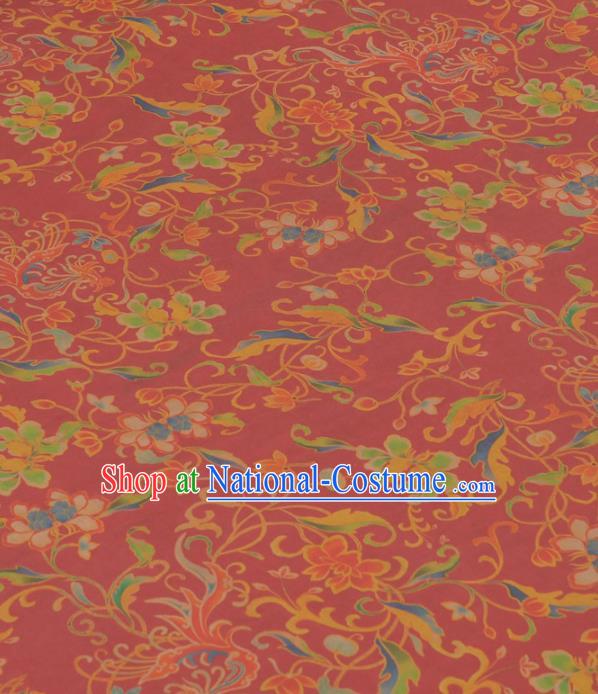 Chinese Classical Phoenix Peony Pattern Design Red Gambiered Guangdong Gauze Traditional Asian Brocade Silk Fabric