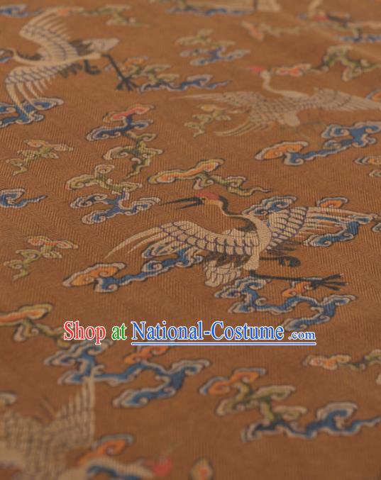 Chinese Classical Cloud Cranes Pattern Design Khaki Gambiered Guangdong Gauze Traditional Asian Brocade Silk Fabric