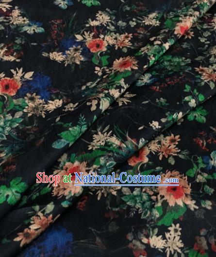 Asian Chinese Classical Flowers Pattern Black Brocade Satin Drapery Traditional Cheongsam Brocade Silk Fabric