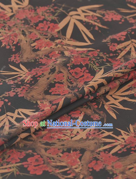 Asian Chinese Classical Plum Bamboo Leaf Pattern Black Gambiered Guangdong Gauze Traditional Cheongsam Brocade Silk Fabric