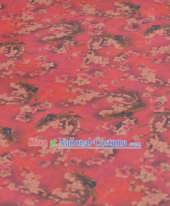 Asian Chinese Classical Plum Pattern Rosy Gambiered Guangdong Gauze Traditional Cheongsam Brocade Silk Fabric