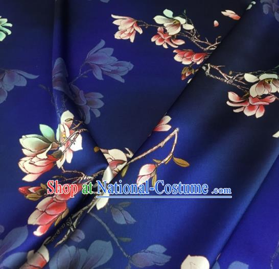 Asian Chinese Classical Magnolia Pattern Royalblue Brocade Satin Drapery Traditional Cheongsam Brocade Silk Fabric