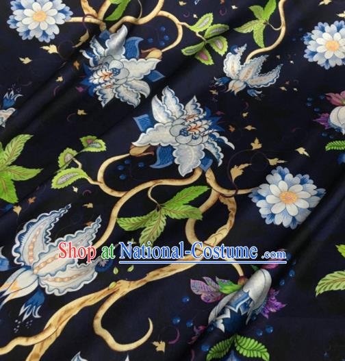 Asian Chinese Classical Pattern Navy Brocade Satin Drapery Traditional Cheongsam Brocade Silk Fabric