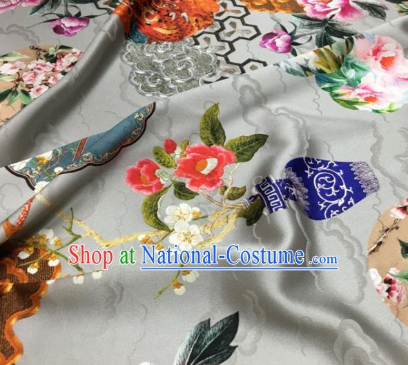 Asian Chinese Classical Dragon Peony Pattern White Brocade Satin Drapery Traditional Cheongsam Brocade Silk Fabric