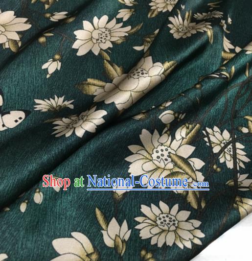 Asian Chinese Classical Lotus Pattern Deep Green Brocade Satin Drapery Traditional Cheongsam Brocade Silk Fabric