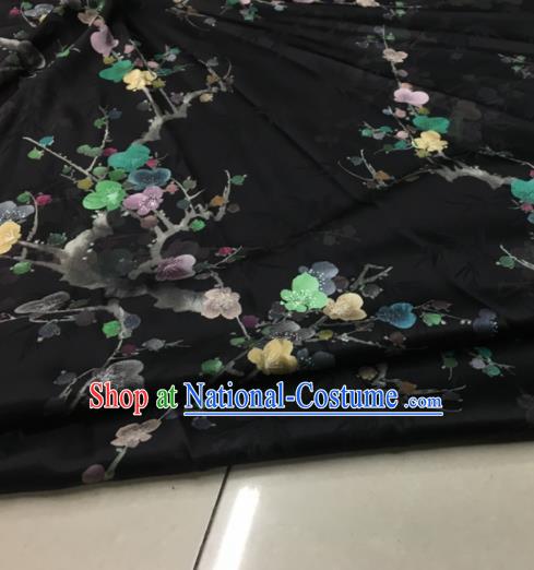 Asian Chinese Classical Plum Pattern Black Brocade Satin Drapery Traditional Cheongsam Brocade Silk Fabric