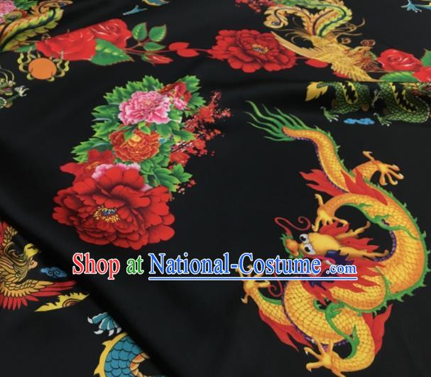 Asian Chinese Classical Dragon Peony Pattern Black Brocade Satin Drapery Traditional Cheongsam Brocade Silk Fabric