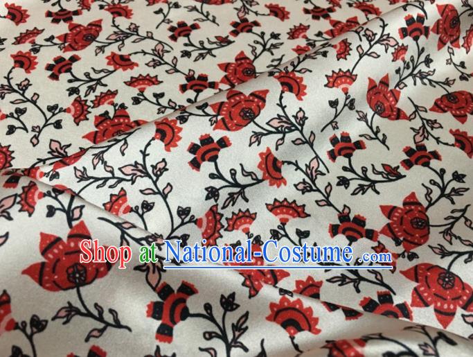 Asian Chinese Classical Flowers Pattern White Brocade Satin Drapery Traditional Cheongsam Brocade Silk Fabric