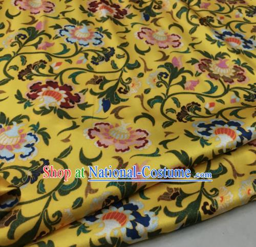 Asian Chinese Classical Cirrus Flowers Pattern Yellow Brocade Satin Drapery Traditional Cheongsam Brocade Silk Fabric